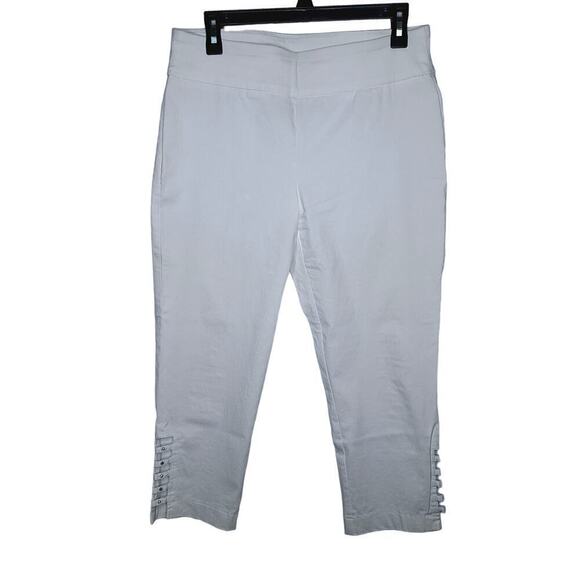 Attyre Caroline Crop Pull On Pants 10 White Rhinestone Cut Out Ankle Stretch - Picture 1 of 7
